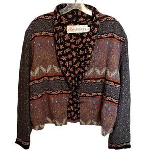 Componix Vintage Mixed Print Jacket Womens Size 12 Multicolor Shawl Collar *FLAW